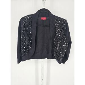 Elle Women's Black Long Sleeve Open-Front Sequin 100% Cotton Cardigan Size M